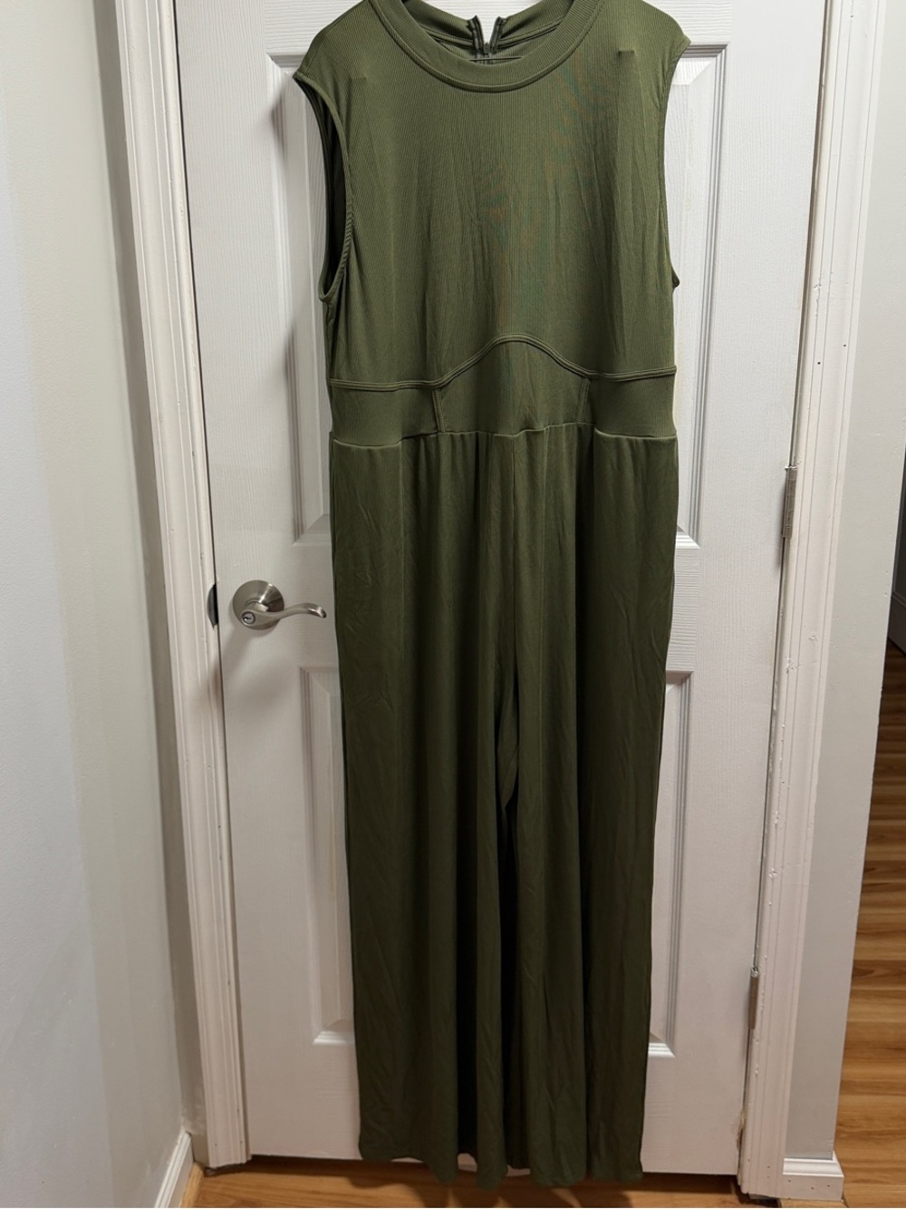 Cider Olive Green Sleeveless Wide-Leg Jumpsuit